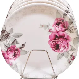Unbreakable Square Melamine Floral Printed Dinner Plates for Kitchen Use (Multicolour) Sizzler Tray-1