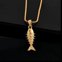 fish locket chain::fish locket for men ::god locket::god locket chain Gold-plated Brass Pendant Set-image-51