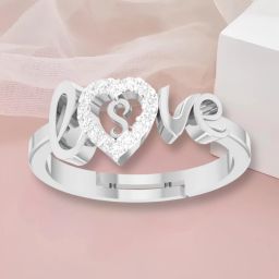 Love Collection letter S Adjustable Valentine Heart Design Silver plated Ring Brass Cubic Zirconia Silver Plated Ring-image-93