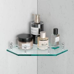 Bathroom/Kitchen Shelf -9 X 9 Inches -Glossy -Diamond-Wall Glass, Stainless Steel Wall Shelf-image-36