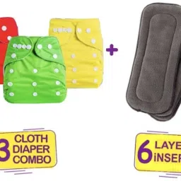 All New Solid Multicolour Nappy Cloth Diaper With Black Layer Insert For Infants Baby New Born To 2 Year (3 Diaper+3 Insert)-3