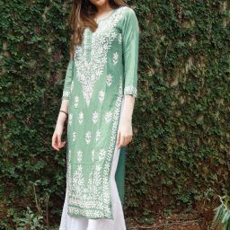 Women Embroidered Cotton Rayon Straight Kurta-image-12