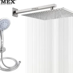 ANMEX COMBO of SS304 UltraSlim High Pressure Rainfall Shower Head With Shower Fit Arm HandShower (ABS),SS304 1.5mtr Tube And Hook 8X8+18Inch Arm+HandShower Set)-picture-18