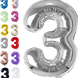 Solid Birthday/Anniversary Party Decoration Foil Plain 3 Number 32" Helium Supported Letter Balloon-image-51