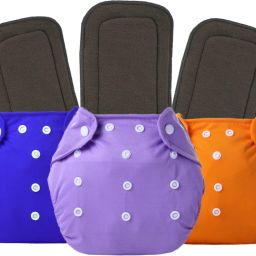 100% Cloth Baby Diaper Washable with Black Inserts (Orange, Blue, Purple)-17