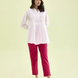 Women Regular Fit Pink Cotton Blend Trousers-image-28