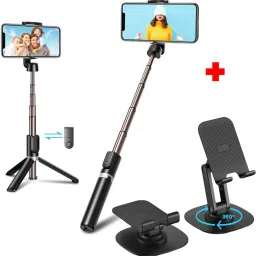 GADGETSWEAR (Combo with Mobile Stand) Selfie Stick with Tripod Stand, Bluetooth Selfie Stick-1