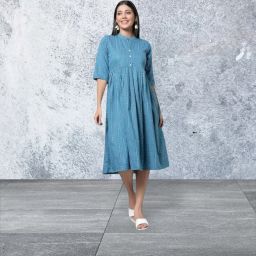 Women Fit and Flare Blue Ankle Length Dress-image-88