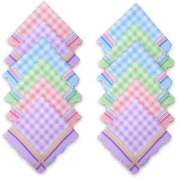 KUBER INDUSTRIES 12 Pcs Soft Handkerchief for Women Cotton | 11x11 Inch | Fairy Checks Cutwork ["Multicolor"] Handkerchief-image-41
