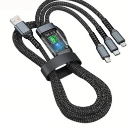 Retail Infinity Black 3-in-1 100W 6Amp Fast Charging Cable with Type-C, Micro USB and iP Port Phone Converter-19