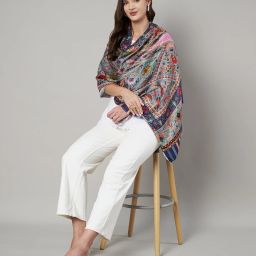 Printed Wool Blend Women Blue Stole-image-43