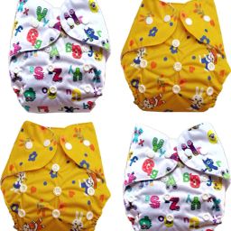 Infant Baby Reusable Cotton Pocket Diaper And Cotton Insert Adjustable Washable Wet-Free Yellow White 748-23
