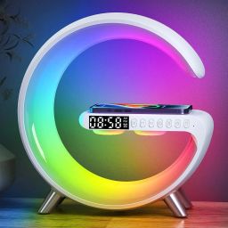 Harjio Table Lamp RGB Bluetooth Speaker with 15w Wireless Charger,Digital Clock 5 W Bluetooth Party Speaker-image-43