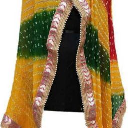 Art Silk Printed Red, Yellow, Green Women Dupatta-image-3