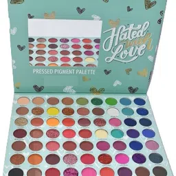 Glam Edtion 63 Colors Matte, Shimmery & Glittery Highly Pigmented Pressed Powder Hated with Love Beauty EyeShadow Eye Shadow Palette Blue 70 g-0