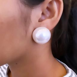 Femme Jam Sterling Silver Big Size Freshwater Pearl / Moti Stud Earrings for Women & Girls White Gold Pearl Stud Earring-image-3