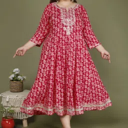 Women Embroidered Cotton Blend Gown Kurta-image-4