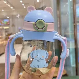 Baby Sipper Bottle Bear Design Soft Silicone Straw with Handles & Strap-image-90