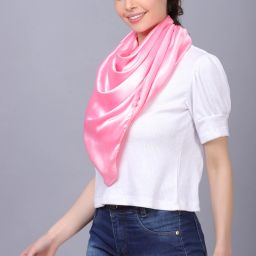 Solid Satin Blend Women Pink Scarf-image-19