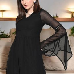 Women A-line Black Above Knee/Mid Thigh Length Dress-image-77
