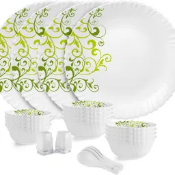 Pack of 22 Opalware Dazzle Opalware Oleander Dinner Set | Crockery Set | Green Dinner Set-image-78