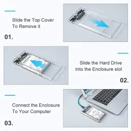 spincart USB Type C 3.1 to 2.5 Inch Sata External Hard Drive Enclosure HDD/SSD, Transparent Hard Disk Box Compatible for Mac OS Windows Linux 2.5 inch Hard Drive Enclosure image 4