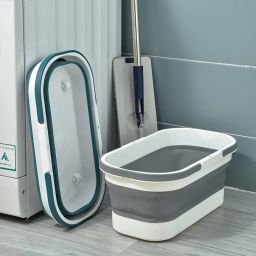 16L Foldable Silicone Bucket With Wheels for Mop Cleaning, Camping Travel, Car Plastic, Silicone 0 Pockets-image-14
