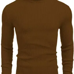 Men Woven Turtle Neck Brown Sweater-image-47