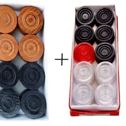 20 Crystal & 20 Wooden Carrom Coins Combo with 2 Striker and 2 Powder Carrom Pawns-7