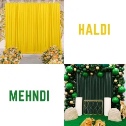 Windrop Solutions Green Yellow Combined Decoration Backdrop Curtain Background Haldi Mehndi 8x9Ft Reflector-image-64