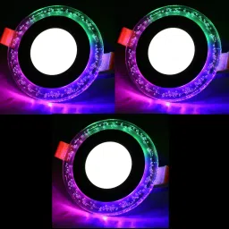 3+3 Watt Double Color Round Jelly LED Panel Light Side 4D Effect Light (White & PGB, Pack Of 3) Recessed Ceiling Lamp-picture-1