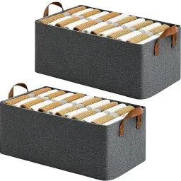 HomeZenix Organizer for Clothes with Metal Frame Rectangle Storage Baskets (Grey) Poly-canvas Laundry Bag-image-44