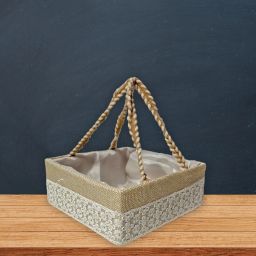 With Fabric Embellishments, Used For Storage organiser, Gift hamper decoration Wooden Fruit & Vegetable Basket-26