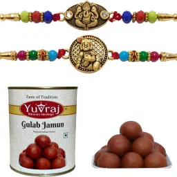 2 Rakhi set for brother with Gulab jamun sweets 500 gm pack Assorted Gift Box-image-33
