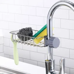 Kitchen Sink Faucet Sponge Holder Caddy Organizer Over, Stainless Steel Bathtub Caddy-35