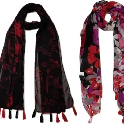 Printed Chiffon Women Multicolor Scarf, Stole, Fancy Scarf-image-37