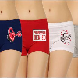 Pack of 4 Printed Women Multicolor Boxer Shorts, Casual Shorts, Gym Shorts, Night Shorts, Regular Shorts, Sports Shorts-image-38