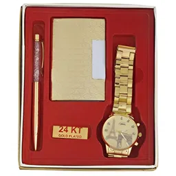INTERNATIONAL GIFT 3-Pcs Beige Pen, Card Holder & Hand Watch Home Gift Sets-picture-16