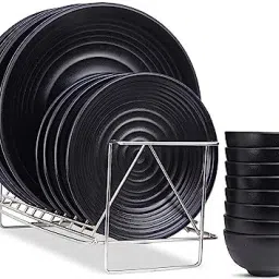 Melamin Melamine Dinner Set Black Spiral Set of 16 pcs Dinner Set-image-49