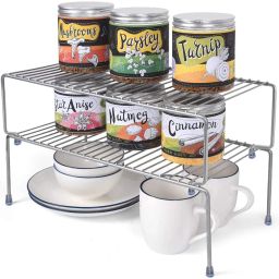 Plate Kitchen Rack 2 Shelves Stainless Steel Kitchen Cabinet Shelf Organizer, Expandable & Stackable Counter Spice Racks, Multifunctional Storage Shelf for Kitchen, Bathroom, Cupboard & Pantry, Kitchen Stand Steel-image-1