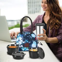 milton Floret Tiffin (3 Containers, 180 /320 /320 ml; 1 Tumbler, 415 ml) With Jacket 3 Containers Lunch Box image 4