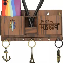 Mahadev Key holder with Pen Stand and Phone Holder Wall Mount Wood Key Holder-image-14