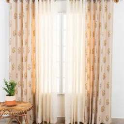 the yellow dwelling Cream Cotton Floral 7.5 Semisheer Eyelet (Pack of 4) Door Curtains-picture-6