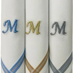 PASSION FROM OMTEX Men's Initial M Alphabet Monogram ["White With Embroidary & Colored Border"] Handkerchief-3