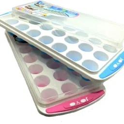Popup Ice Cube Tray with Flexible Silicon Bottom and Over Lid Blue, Pink Plastic, Silicone Ice Cube Tray-image-69