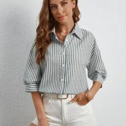 Women Regular Fit Striped Spread Collar Casual Shirt-image-89