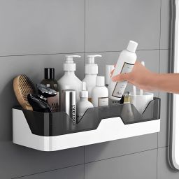 ABS Kitchen Bathroom Storage Rack Self-adhesive Wardrobe Shelf Perfume Rack Plastic Wall Shelf-30
