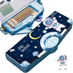Astronaut, Universe Print Multi Compartment Button Operated Magnetic Compass Box For Kids, Price For 1Pc | RP119 Art Plastic Pencil Box-14