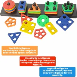 smart kids Colorful Geometric Blocks for Kids, 5 Shapes for Sorting,Building and Puzzle image 3