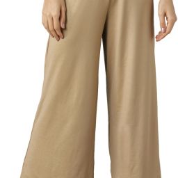 Women Relaxed Gold Viscose Rayon Trousers-image-13